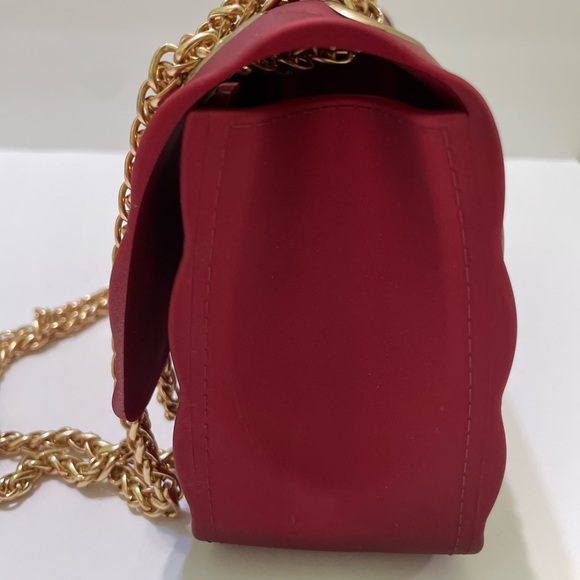 NWOT Le Miel Ruby Red Matte Jelly Medium Flap Bag Crossbody Gold Double Chain - Picture 4 of 12